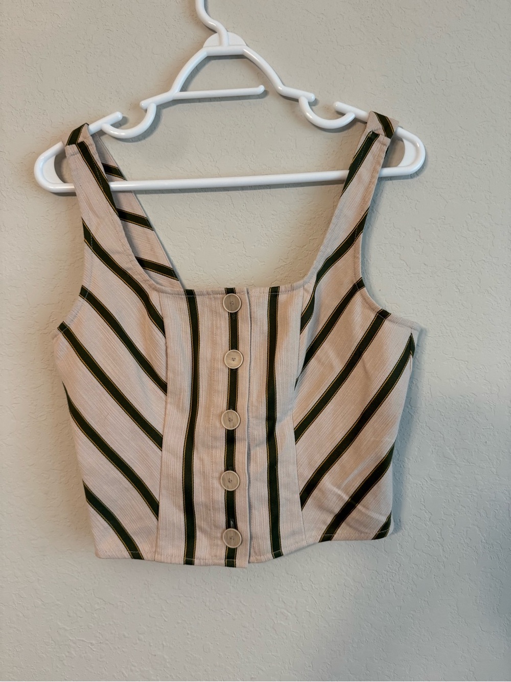 Intermix Striped Fitted Button Up Crop Top Small